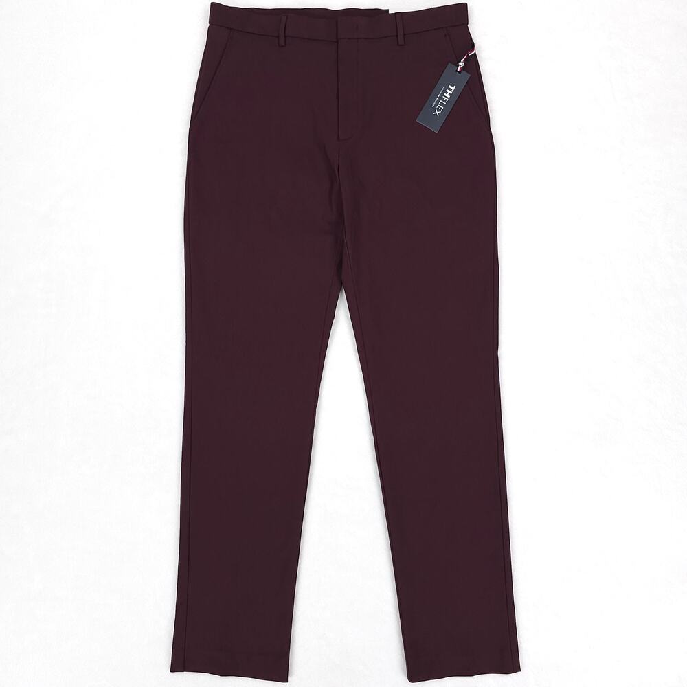 Tommy Hilfiger Mens Modern Fit Dress Pants 34x33 Burgundy Red Solid Flex Stretch